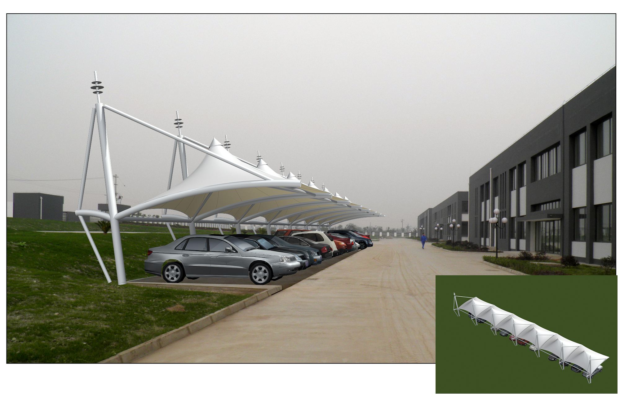 膜结构车棚外貌裁剪缝时要注重什么?_车棚_非凡膜结构